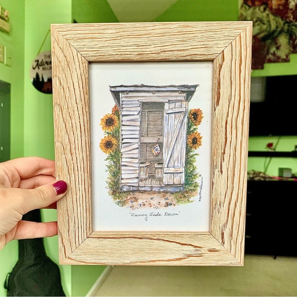 Other - 🌻 Vintage Wood Framed Signed Outhouse Countryside Farmhouse Wall Decor Art